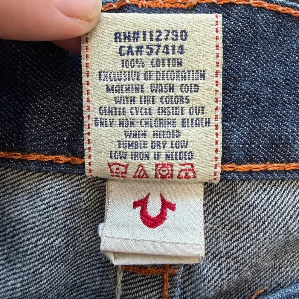 True Religion Straight Jeans Mens Dark Wash Relaxed Straight Flap Pocket 38x33